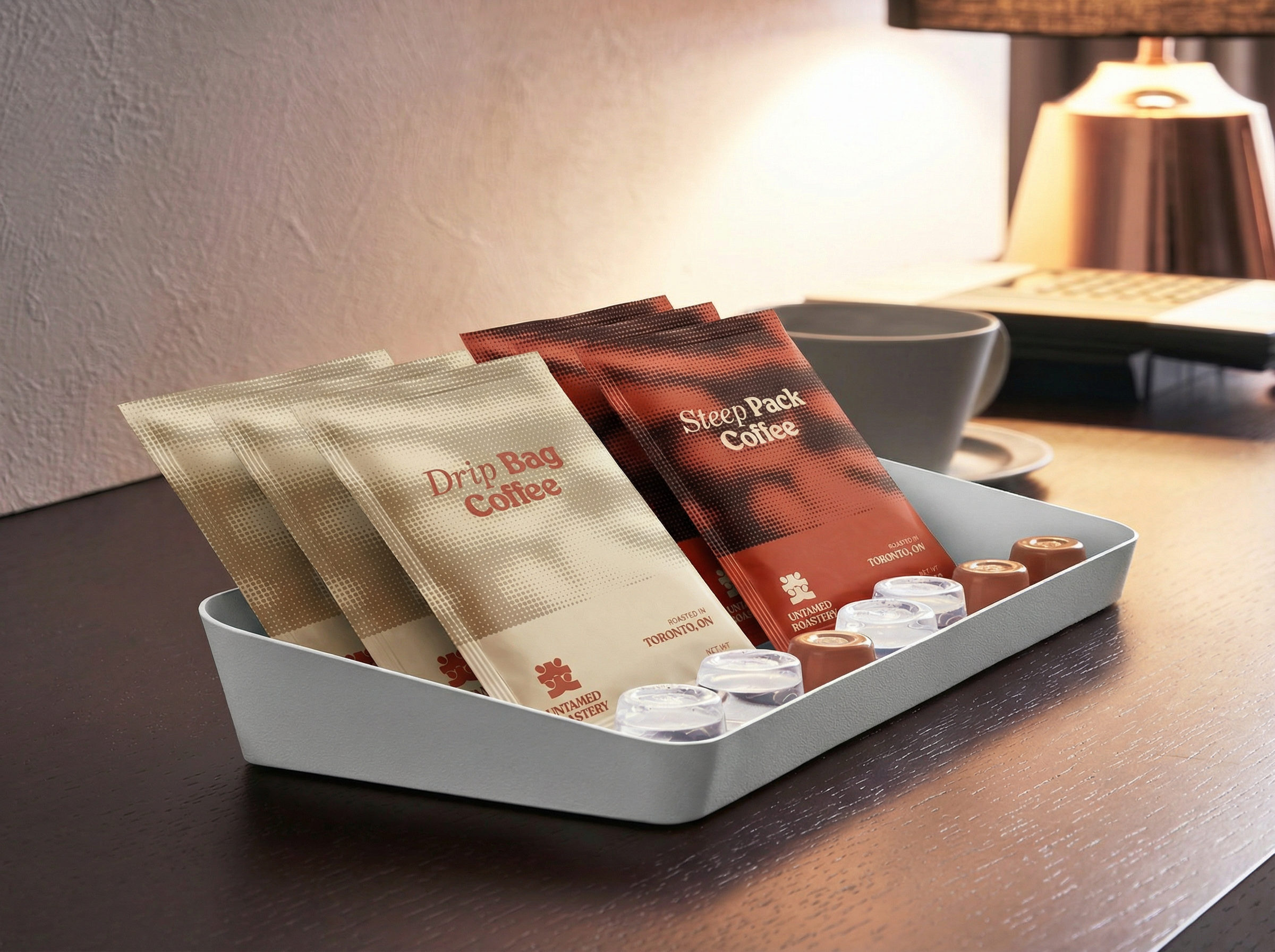 Hotel room coffee service tray